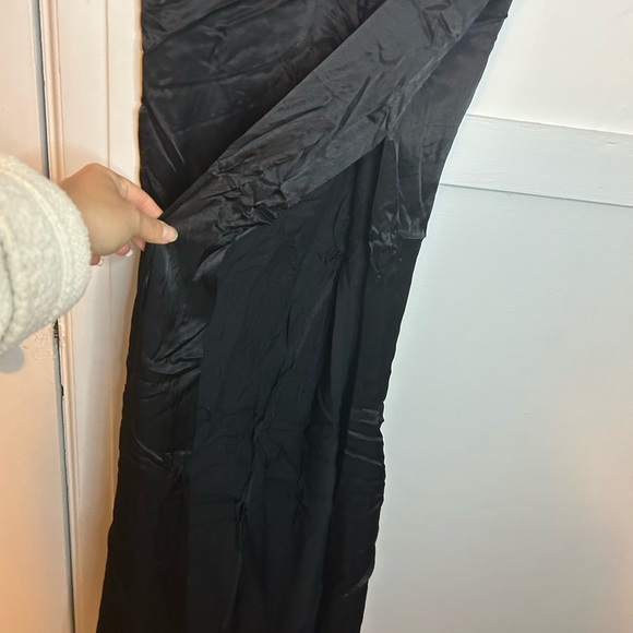 Express Black Satin High Waisted Flare High Slit Pants - Picture 4 of 4